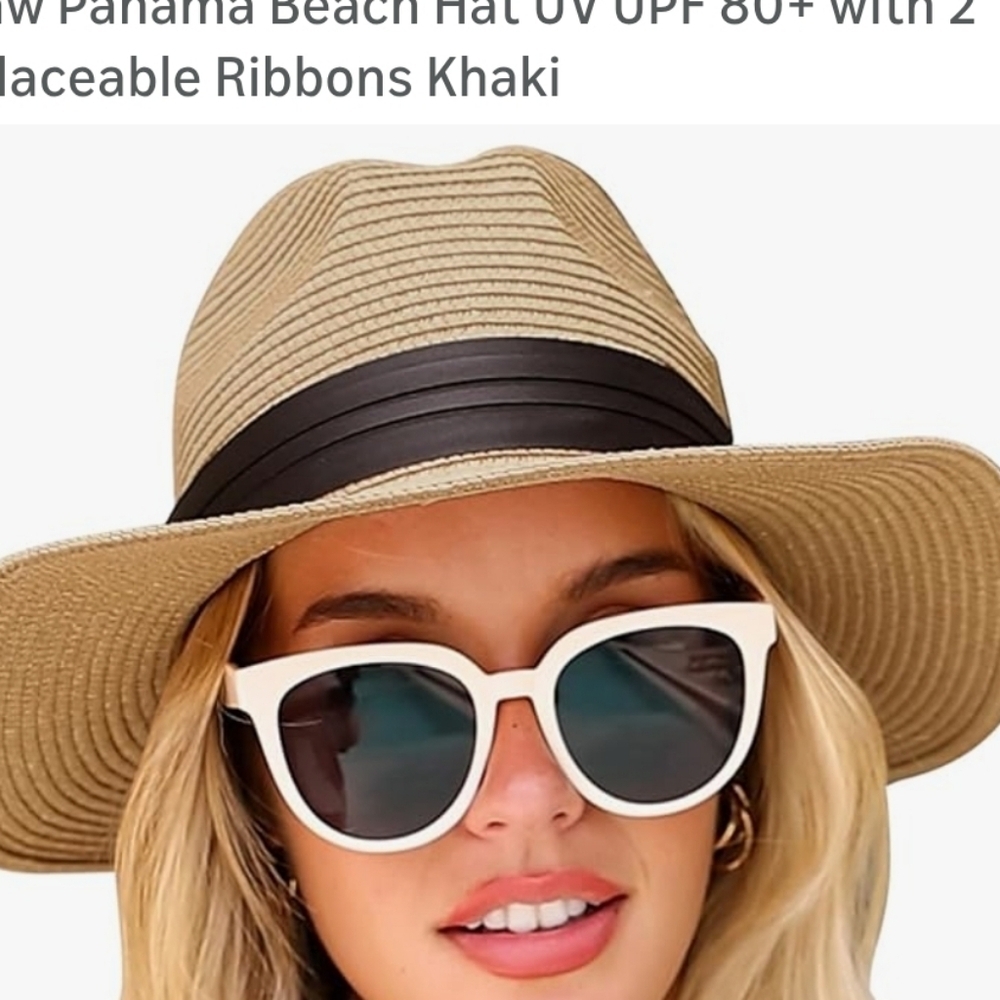 Nanrton  Khaki Sun Hats for Women Men- Wide Brim Fedora Straw NWT